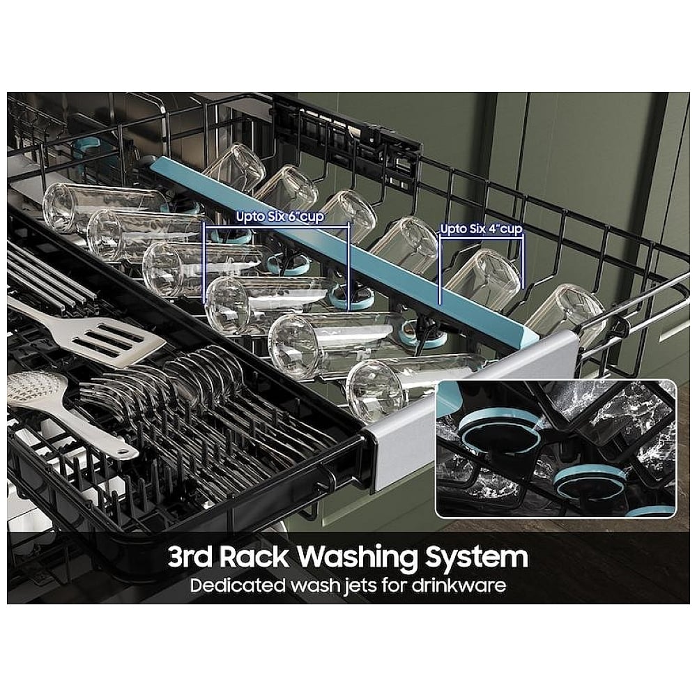 Samsung DW90F89T0UMTAA Dishwasher, 24 inch Exterior Width, 38 dB Decibel Level, Fully Integrated, Stainless Steel (Interior), 10 Wash Cycles, 16 Capacity (Place Settings), 3 Loading Racks, Wifi Enabled