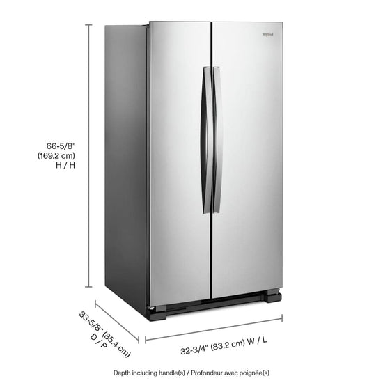 Whirlpool 33 Inch Side-by-Side Refrigerator, 21.7 cu. ft., Stainless Steel