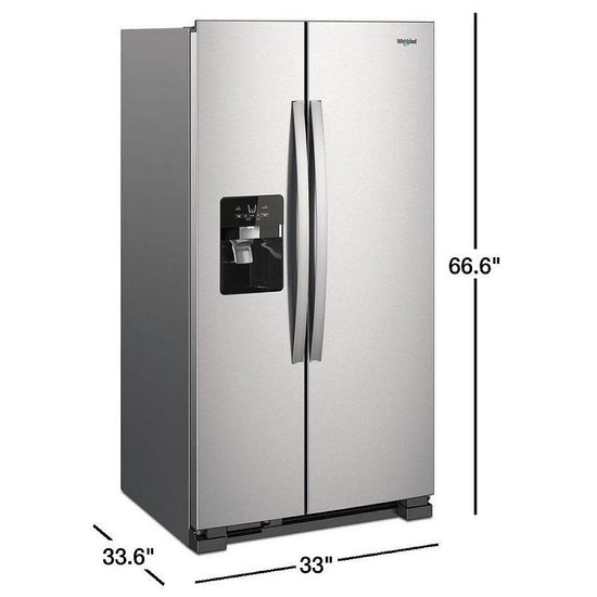 Whirlpool 33 Inch Side-by-Side Refrigerator, 21 cu. ft., Fingerprint Resistant Stainless Steel