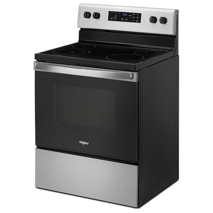 Whirlpool Electric Range, 5.3 cu. ft. Capacity, 30 inch Exterior Width, Self Clean, 4 Burners, Storage Drawer, 3,000 Watts Highest Burner Element, Stainless Steel colour