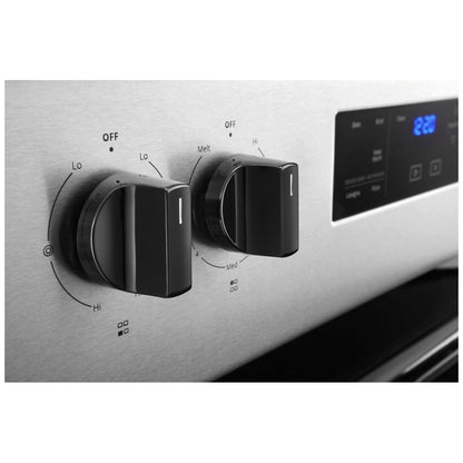 Whirlpool Electric Range, 5.3 cu. ft. Capacity, 30 inch Exterior Width, Self Clean, 4 Burners, Storage Drawer, 3,000 Watts Highest Burner Element, Stainless Steel colour