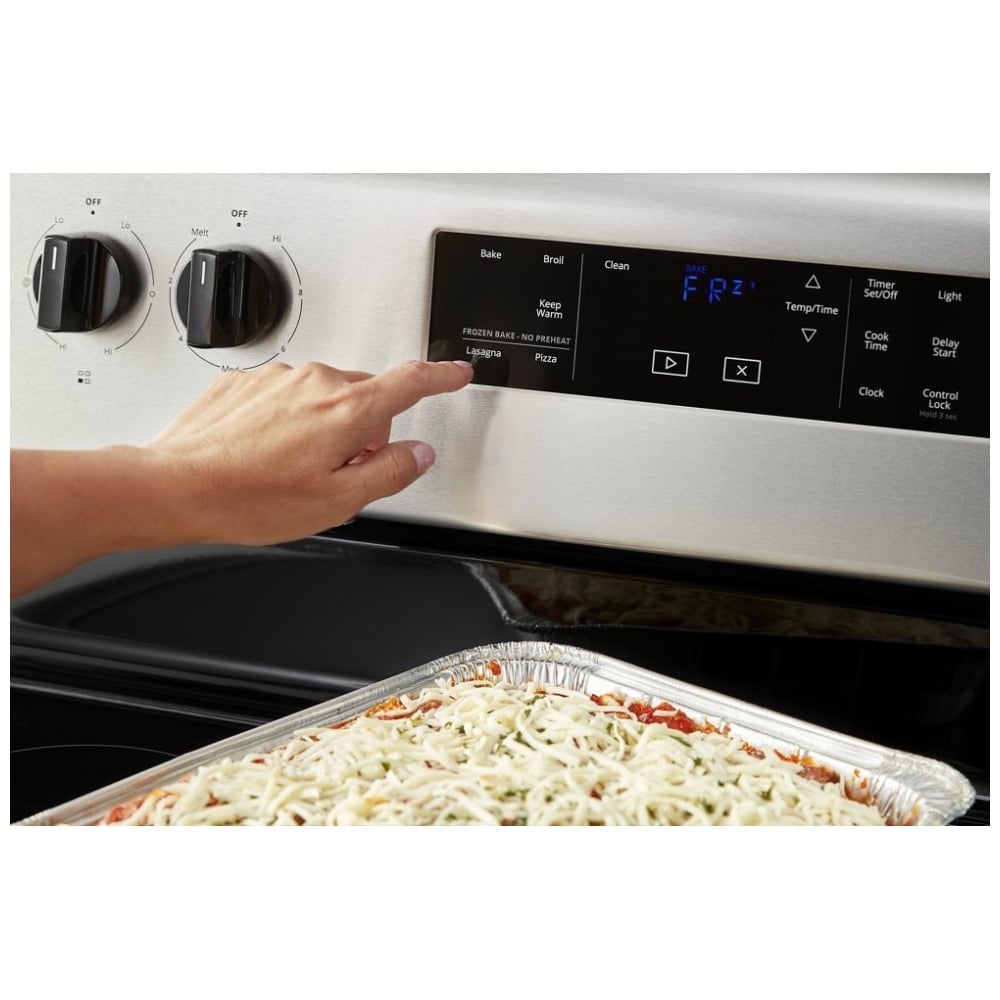 Whirlpool Electric Range, 5.3 cu. ft. Capacity, 30 inch Exterior Width, Self Clean, 4 Burners, Storage Drawer, 3,000 Watts Highest Burner Element, Stainless Steel colour