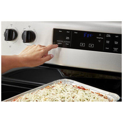 Whirlpool Electric Range, 5.3 cu. ft. Capacity, 30 inch Exterior Width, Self Clean, 4 Burners, Storage Drawer, 3,000 Watts Highest Burner Element, Stainless Steel colour