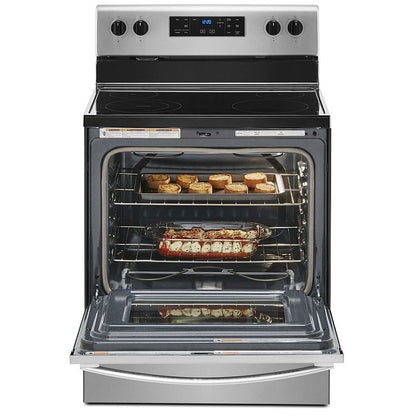 Whirlpool Electric Range, 5.3 cu. ft. Capacity, 30 inch Exterior Width, Self Clean, 4 Burners, Storage Drawer, 3,000 Watts Highest Burner Element, Stainless Steel colour