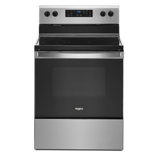 Whirlpool Electric Range, 5.3 cu. ft. Capacity, 30 inch Exterior Width, Self Clean, 4 Burners, Storage Drawer, 3,000 Watts Highest Burner Element, Stainless Steel colour
